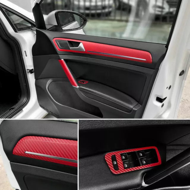3D Red Carbon Fiber Car Interior Door Panel Stickers Protector Accessories DIY