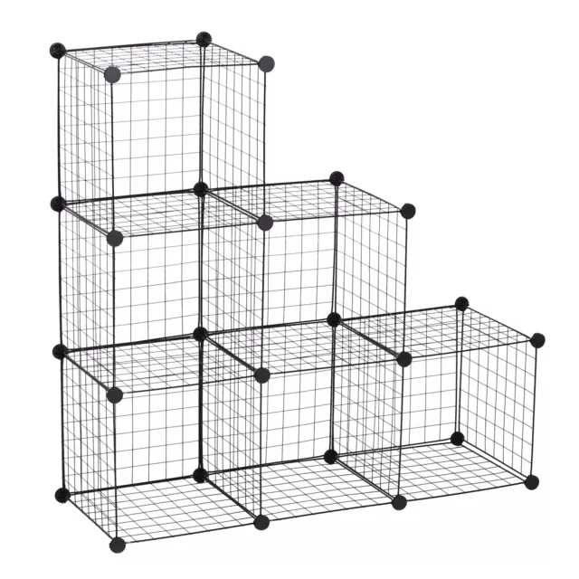 HOMCOM DIY 6 Cube Metal Wire Rack Interlocking Storage Cabinet Organiser Display