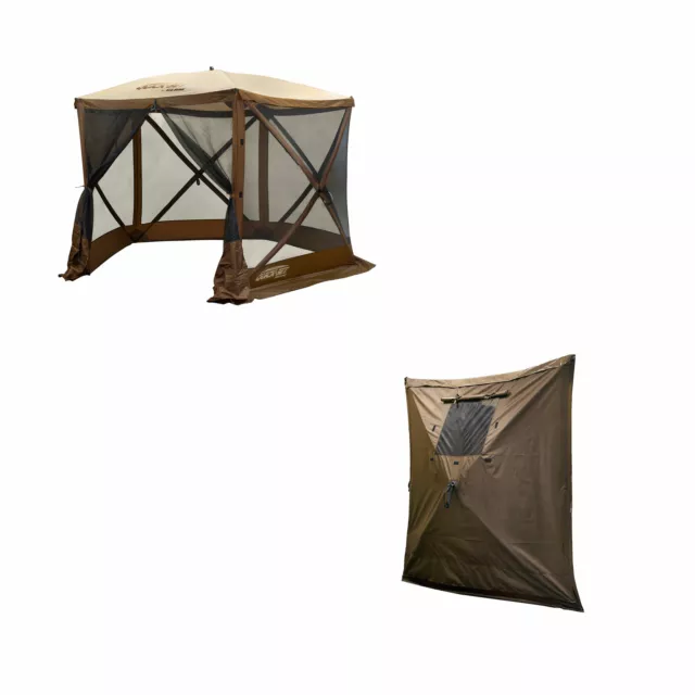 Clam PortableCanopy Shelter, Brown w/ Clam Quick Set Wind & Sun Panels (3 Pack)