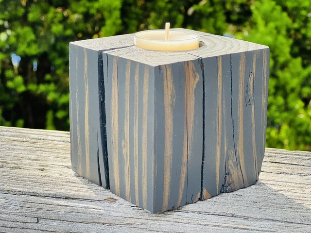 USA HANDMADE SOLID WOOD TEA LIGHT CANDLE HOLDER GRAY 3.25 x 3.25 x 3.25 NEW