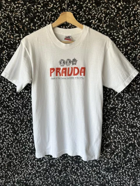 Vintage 80s 90s Pravda Newspaper CCCP Central Committee Communist Party Shirt