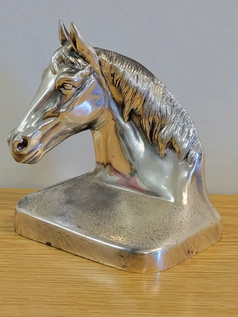 Vintage Mid Century PMG 88 Metal/Silver Tone Brass Horse Head Heavy Bookend
