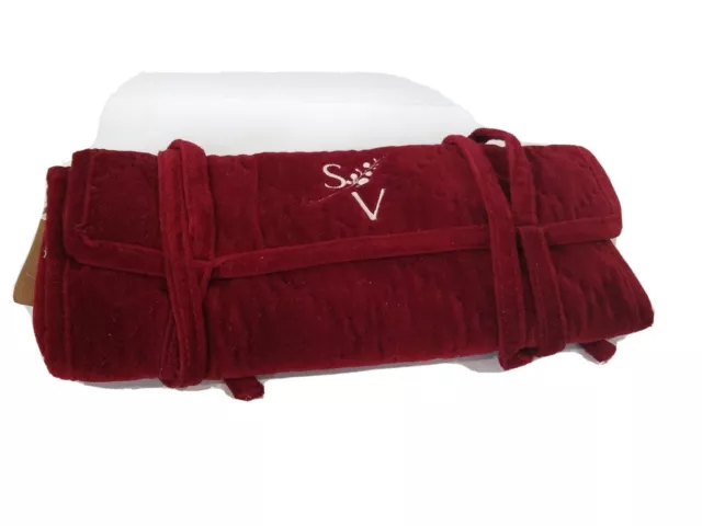 Pottery Barn Quilted Velvet Jewelry Roll Red Monogrammed with S V