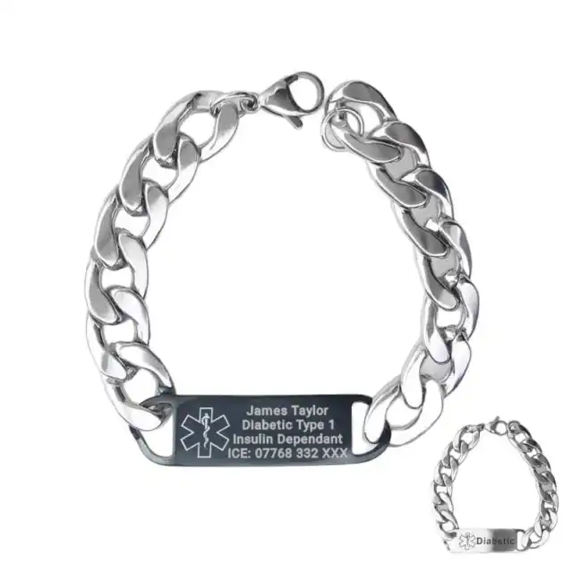 Medical Alert Bracelet Customised Personalised Engraving Stainless Steel ID Name