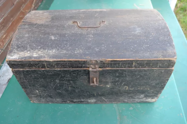 Antique vintage small TRAVEL STEAMER TRUNK domed 50cm (20") x 29cm (11.5”)x 28cm 3