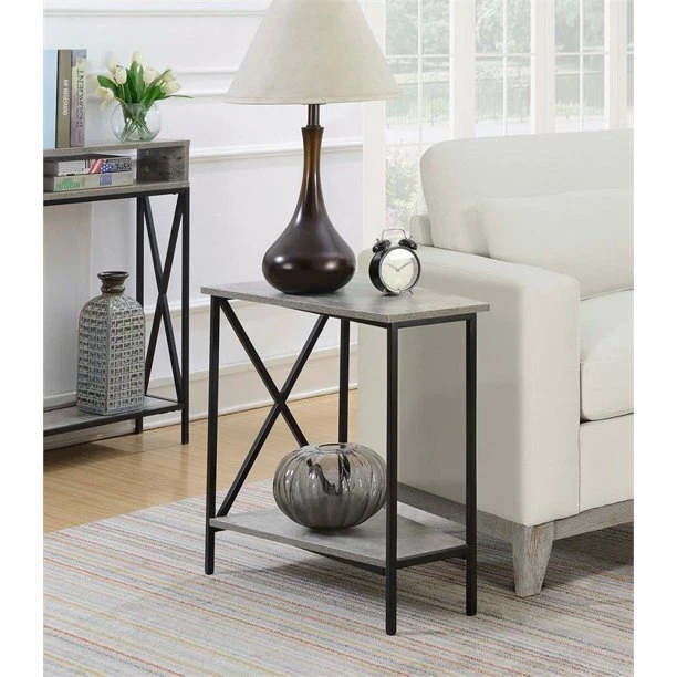 Tucson Wedge End Table with Shelf, Faux Birch/Black, Indoor, Living Room, Home.