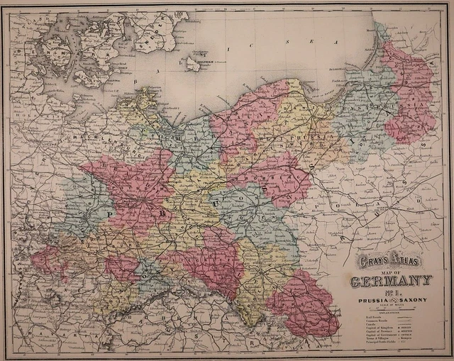 Authentic 1882 O.W. Gray Atlas Map ~ GERMANY - SAXONY ~ FreeS&H   Inv#184