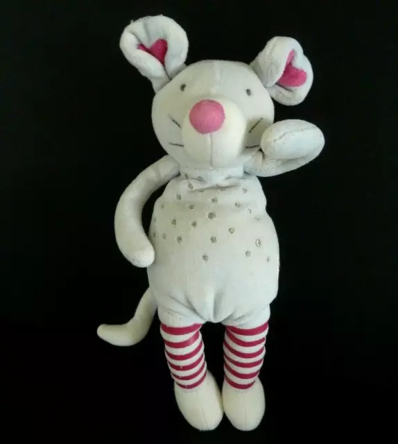 M2. DOUDOU PELUCHE OBAIBI OKAIDI SOURIS GRIS BLANC RAYE ROSE ARGENTE 27cm - TBE