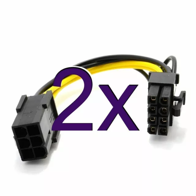 [2 pack] 10cm PCI Express PCIe 6 Pin to 8 Pin Graphics Card Power Adapter Cable