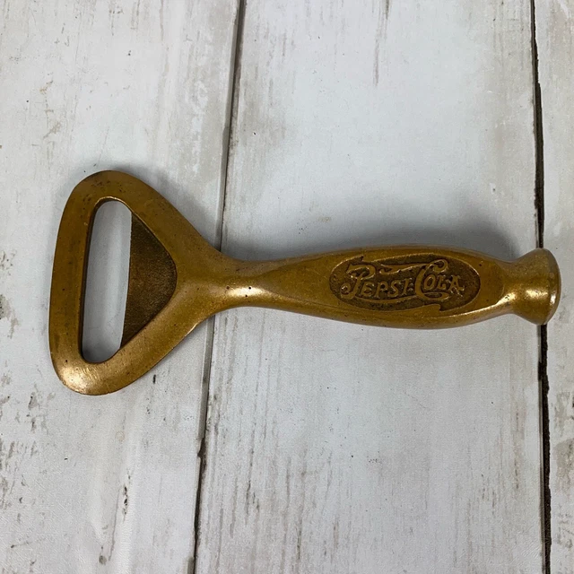 Vintage 1940s Brass Bronze Pepsi Cola Bottle Opener Large 5 1/2” Double Dot Rare