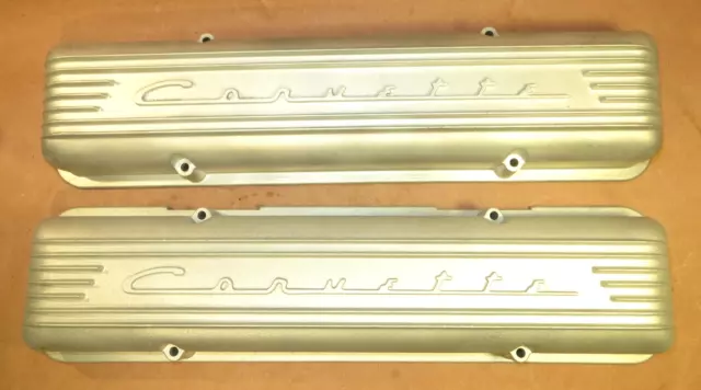 1956-1957 Corvette 7-Fin Low Script Aluminum Valve Covers Staggered Bolt 3726086