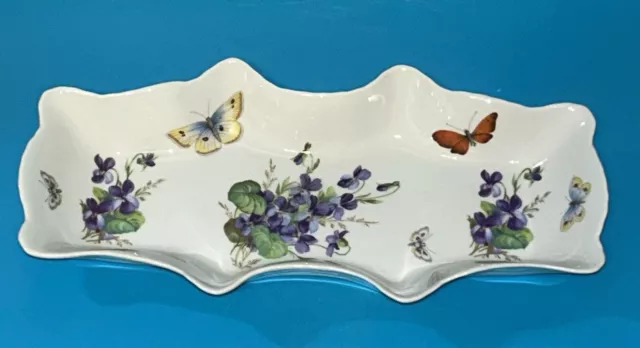 Limoges France Porcelain Candy Trinket Dish Bowl Butterflies & Violet Flowers