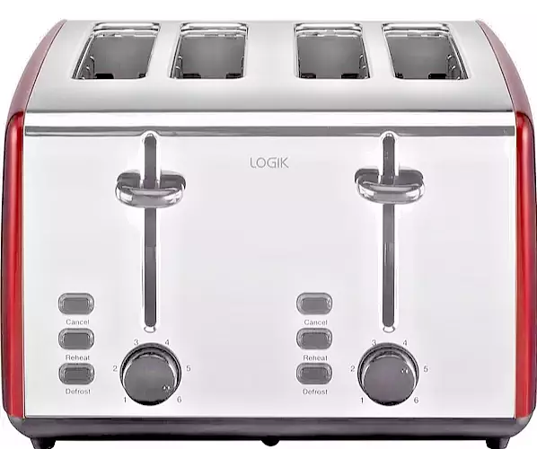 Logik L04TR19 4-Slice Toaster Red & Silver Extra Wide Slots BNIB
