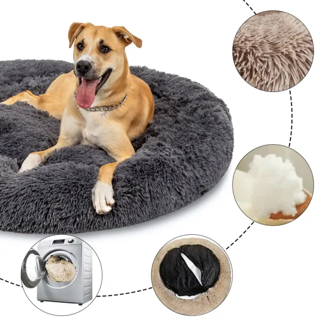 Plush Beds 16in Pet Dog Cat Fluffy Donut Cuddler Round Calming Cushion Washable 3