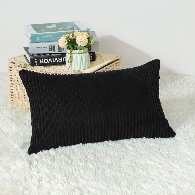 Artscope Cozy Striped Corduroy Pillow Covers Super Soft Decorative Oblong Thr...
