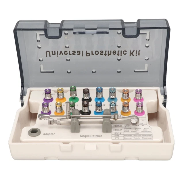 Universal Implant Abutment Ratchet Torque Wrench Kit – 16 Drivers, 15-70 Ncm, Stainless Steel