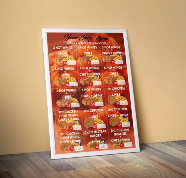 Hot Wings Fast Food PFC Menu Personalised Restaurant Wall A2 Large Poster