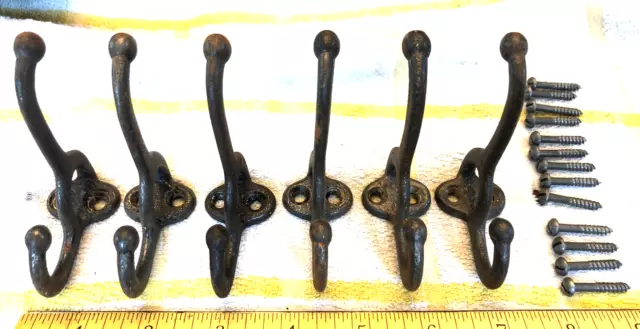 6 Antique Acorn Cast Iron Hat/Coat/Jacket Hooks New Old Stock NOS