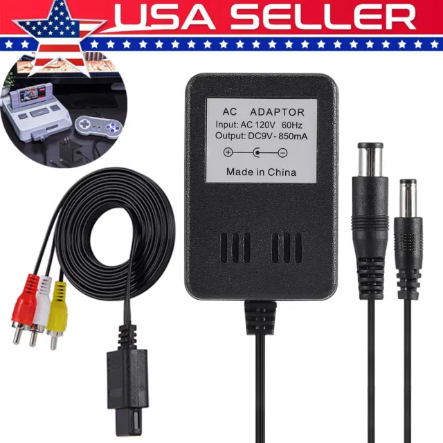 AV RCA Audio+AC Cable Power Supply Adapter Cord Set For Super Nintendo SNES Game