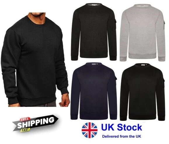 Mens Plain Sweatshirt Heavyweight Jumper Jersey Sweater Pullover Work Casual Top