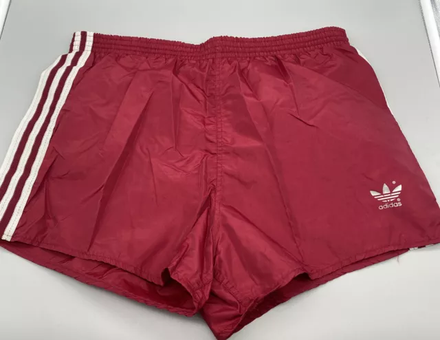 Vintage Adidas Trefoil High Cut Running Shorts Lined Maroon Men's Size M 32-34