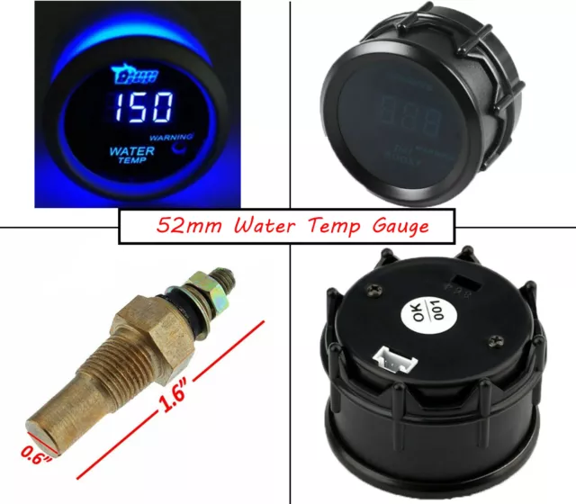 Blue Digital 2" 52mm LED Water Temp Temperature Gauge With Sensor Car Renovation