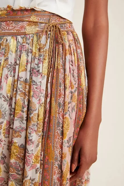 ANTHROPOLOGIE NWT $325 Love Sam Harvest Belted Boho Midi Skirt Size Small 3