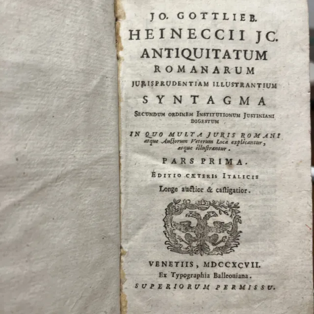 (14e)  Heinecio - Jurisprudentiam Antiquitatum Romanum 2 vol - 1797