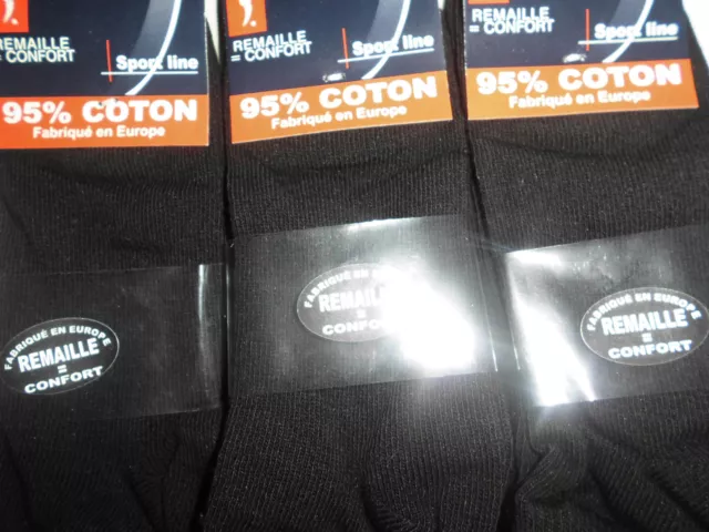 6 paires de chaussette court homme  socquettes noir 95% coton fabrique en europe