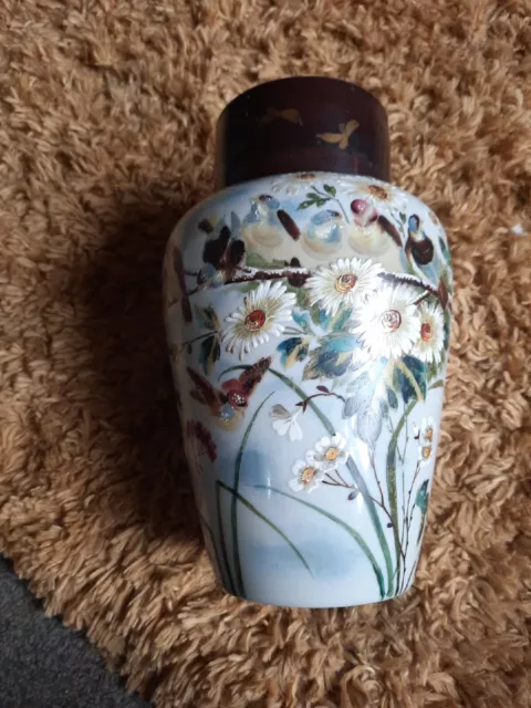Chinese massive milk glass vintage hand painted glass vase Birds flowers enamel