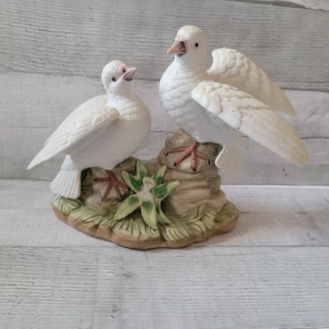 Vintage J Byron Doves Love Birds Large Pair White Bisque Porcelain Signed Royal