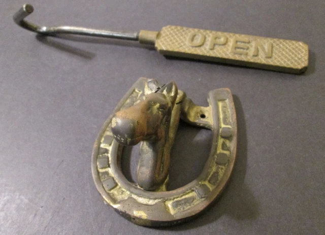 Antique BRASS HORSE HEAD HORSESHOE DOOR KNOCKER + GIFT ~ Architectural Salvage