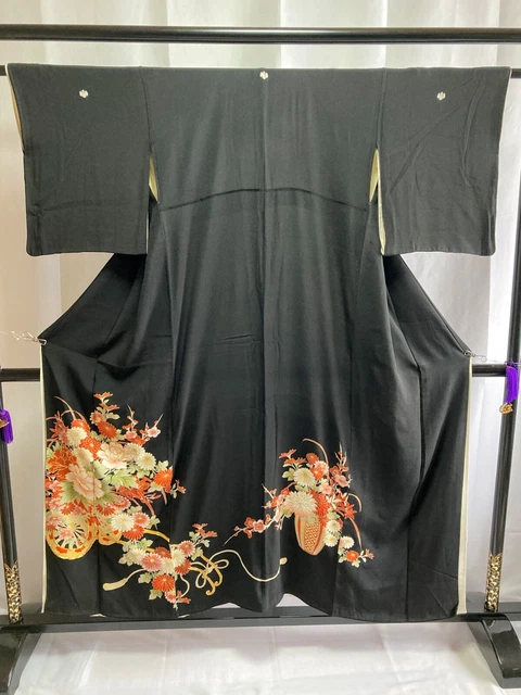 Vintage Japanese Silk kimono -Kuro tomesode with Beautiful motifs
