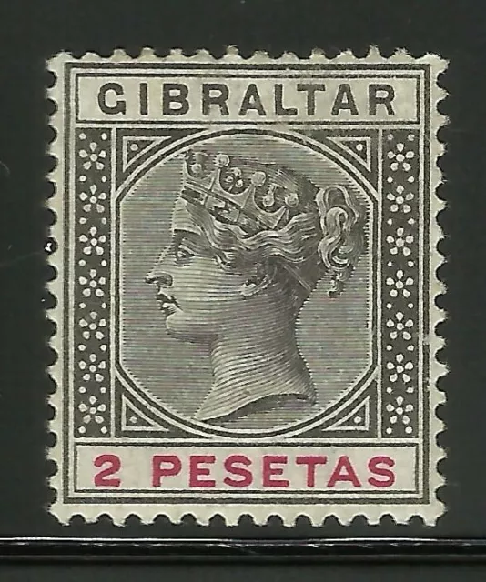 1889-96 QV Classic Gibraltar LMM stamp 2 Peseta Black & Red - Old Collection