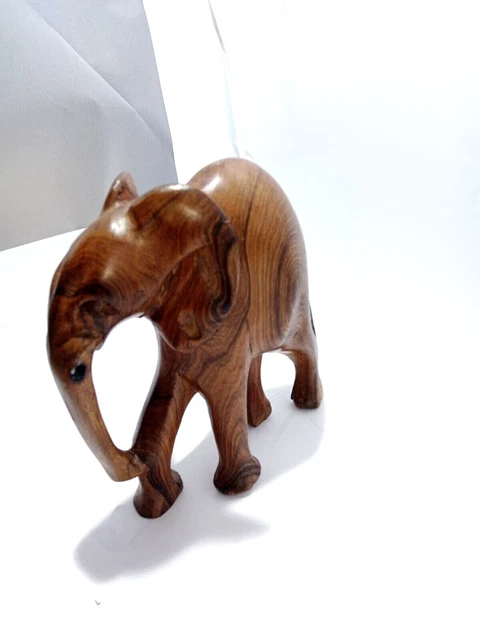 Wood Elephant Sculpture Lucky Statue Hand Carved Wooden Figurine Handmade old