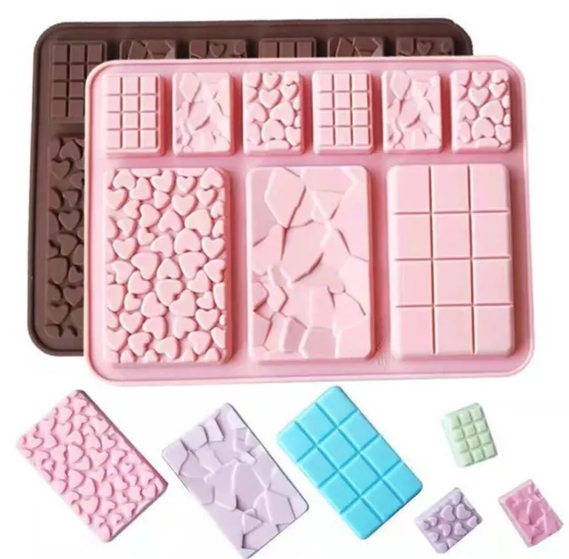 Chocolate Bar Mold Silicone Tray Block Mini Snap Candy Sugar Fondant Heart Mould