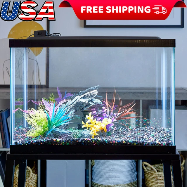 US 20 Gallon Fish Tank Hood Aquarium Starter Kit w/ LED Light Water Tank Glass
