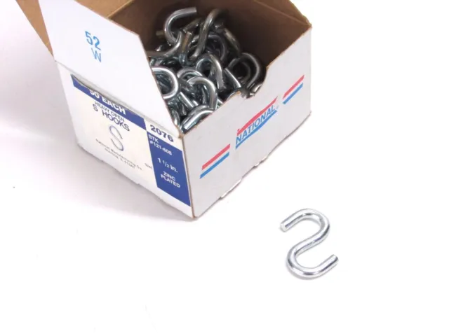 NOS! LOT of (48) NATIONAL MFG. 1-1/2" HEAVY OPEN "S" HOOKS, ZINC PLATED, 121-608