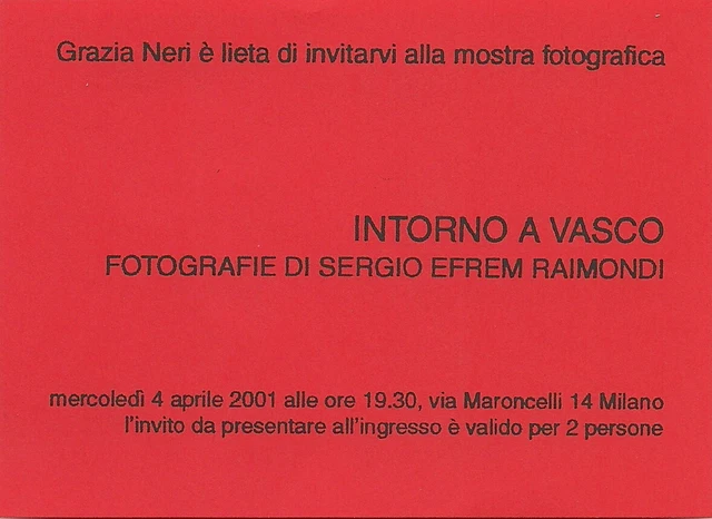 VASCO ROSSI Rarissimo biglietto invito INTORNO A VASCO - 2001