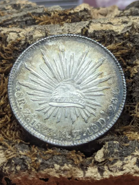 1897 ZS FZ MEXICO 8 REALES CAP & RAYS UNCIRCULATED With Patina SILVER ...