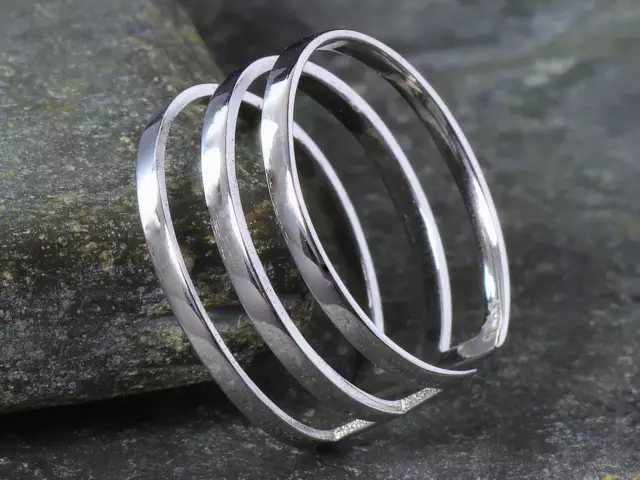 Bague en Argent Sobre Large Anneau Bande Multisériés Lisse Rompu 925