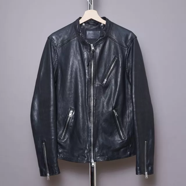 ALL SAINTS Mens HARWOOD Leather Jacket Black LARGE Bomber Biker Celebrity L