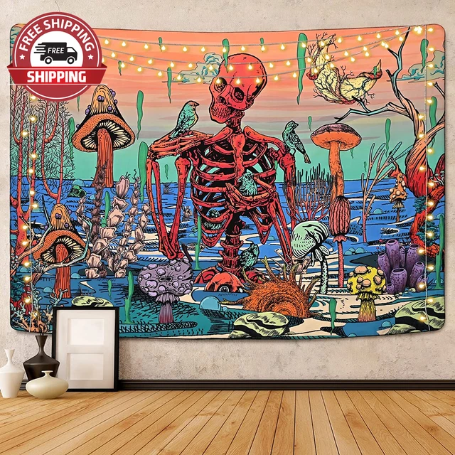 Skull Tapestry Mushroom Tapestries Skeleton Bird Tapestry Moon and Cloud Tapestr