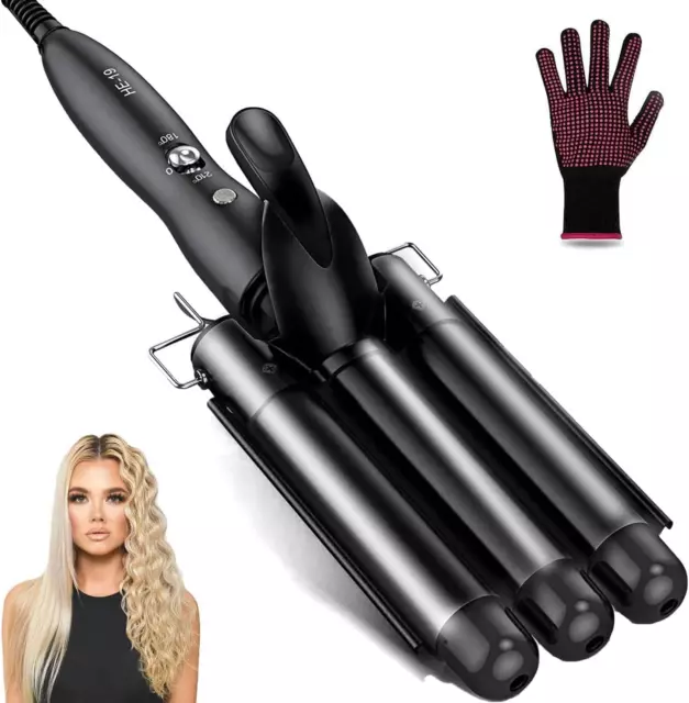 Hair Waver, 1 Inch 3 Barrel Curling Iron Wand 25Mm Hair Crimper, Temperature Adj