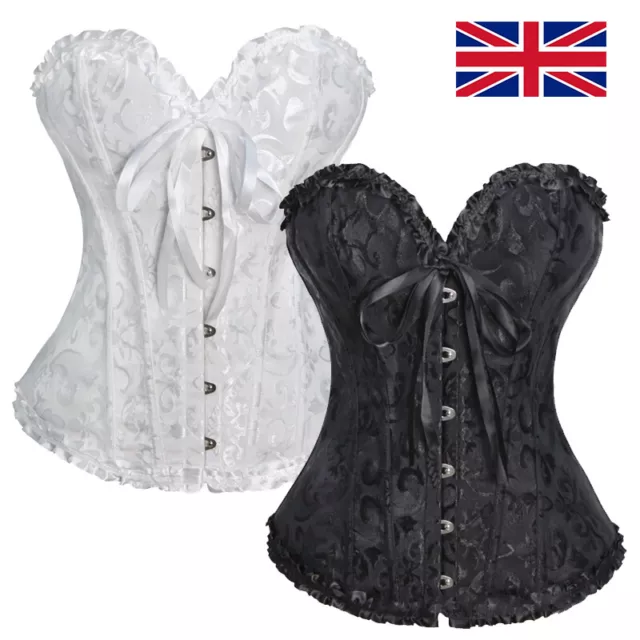 Women Overbust Boned Corset Tops Burlesque Waist Cincher Lace Up Bustier Costume