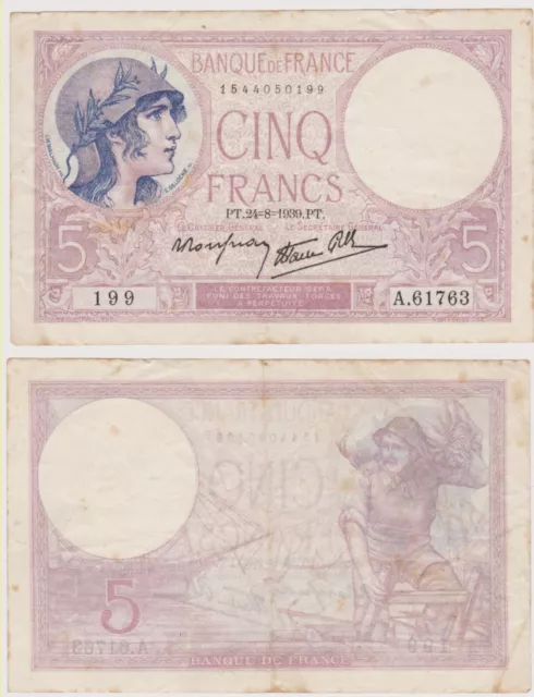 billet de 5 francs violet