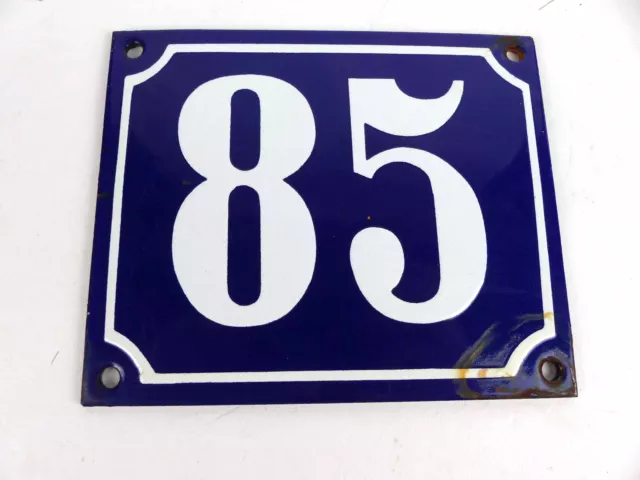 altes Email Hausnummer Schild Nr. 85 Emailschild gewölbt 12 x 10 cm in blau