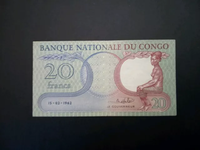 Banknote Belgium-congo 1962(xF)20 francs.