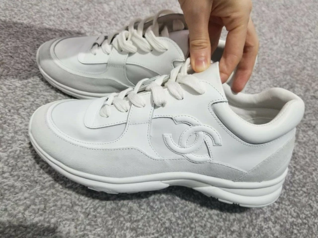 CHANEL CC LOGO triple white trainers sneakers UK size 6 EU 39 womens  £310.00 - PicClick UK