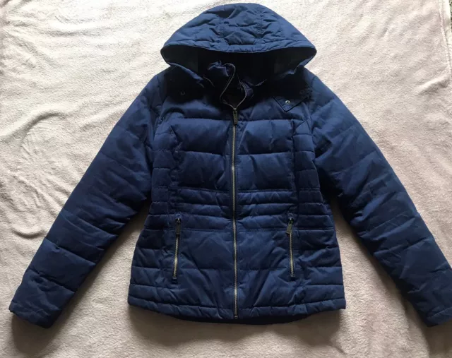Fat Face Navy Padded Quilted Zip Up Jacket Coat Hood Pockets Size 12-14 Ex/Cond